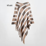 Women Fringe Sweater Cloak Plaid