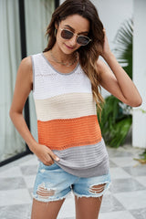 Contrast Hollow Sleeveless V-neck Vest