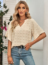 Women Casual V-neck Solid-color Blouse