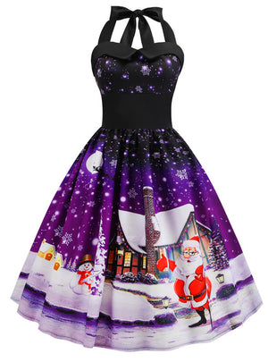 Women Halter Vintage Christmas Dress