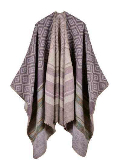 Diamond Striped Shawl Women's Double-Sided Cloak