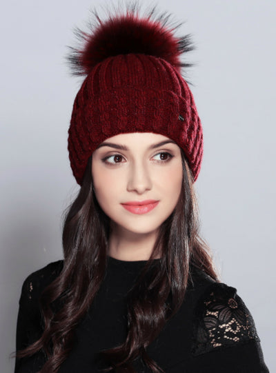 Fur Hat Female Elegant Wool Knitted Winter Brand 