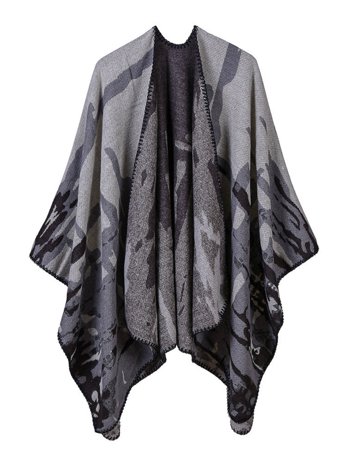 Camouflage Cashmere Jacquard Lengthened Cloak
