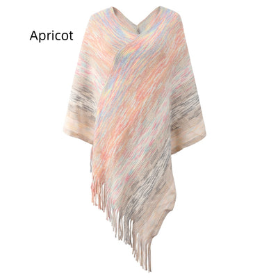 Cashmere Striped Cloak Fringed Pullover Dhawl