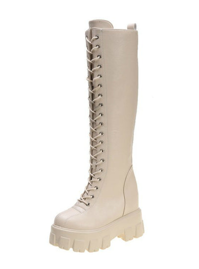 Women Cross Strap PU Leather Boots Knee High Boots