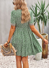 V-neck Floral Short-sleeved Dress