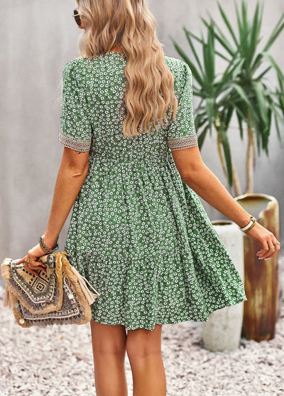 V-neck Floral Short-sleeved Dress