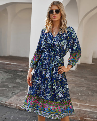 Bohemian Holiday Style Print Dress