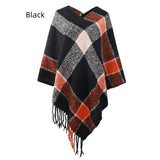 Contrasting Striped Cloak Fringed Scarf Shawl