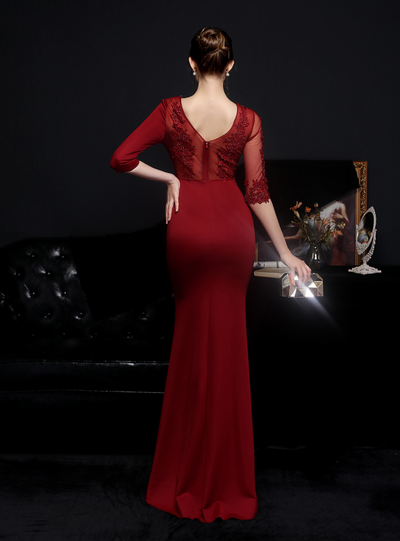 Short Sleeve Mermaid Lace Beading Prom Dress