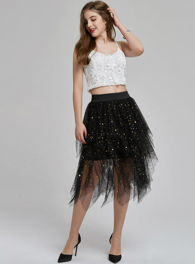 Cake Skirt Sequined Star Skirt Irregular Mesh Skirt
