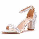 Square Root Thick Heel Pearl Sandals