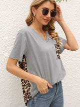 Loose Leopard Stitching Short Sleeve T-shirt