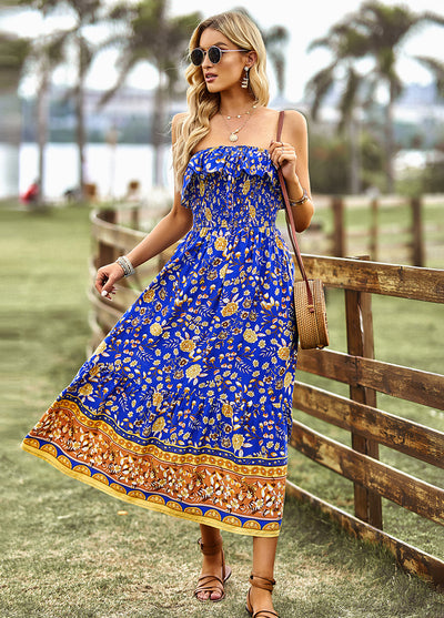Bohemian Casual Tube Top Printed Dress