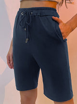 Casual Solid Color Elastic Drawstring Short Pants