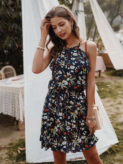 Short Halter Printed Dress