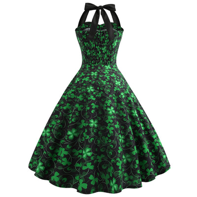 Retro Sleeveless Four-leaf Clover Print Dress