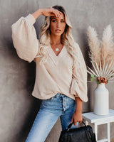 Loose V-neck Lantern Sleeve Top