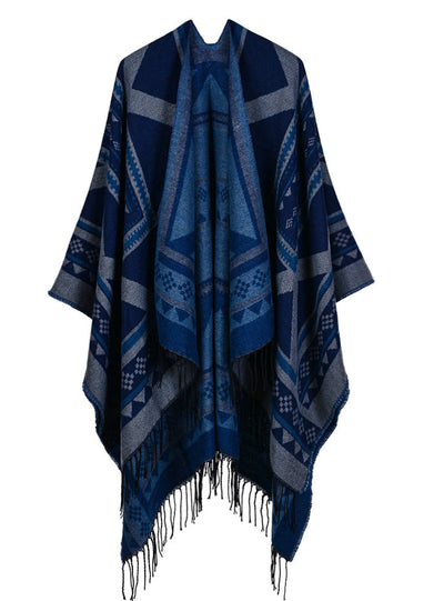 India Nepal Geometric Tassel Split Long Cloak