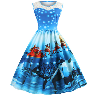 Sleeveless Christmas Print Slim Dress