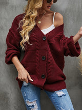 V-button Knitted Sweater Twist Cardigan Coat