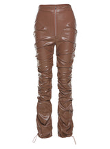 Imitation Leather Trousers High Waist-pack Feet Pants