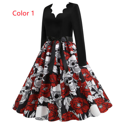 Slim Skull Print Big Swing Dress