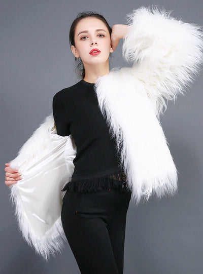 Short Long Sleeve Lamb Wool Fake Fur Women's Coat