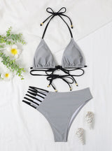 Split Leopard Print Hollow Swimsuit Bikini