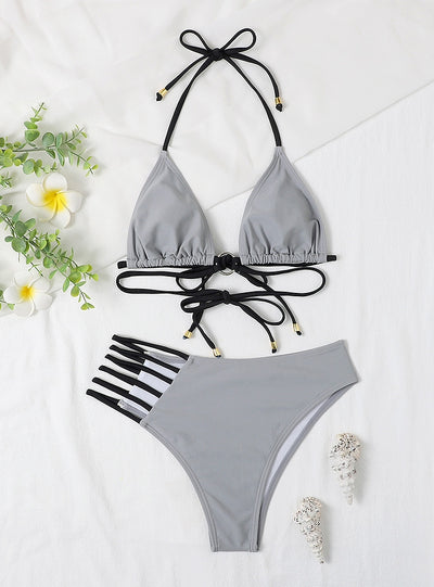 Split Leopard Print Hollow Swimsuit Bikini