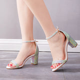 White Square Heel Sandals Wedding Shoes