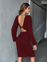 Knitted Sexy Backless Long-sleeved Dress