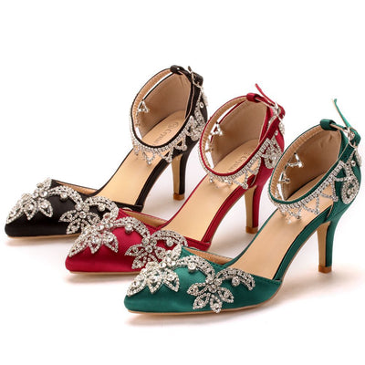 Silk Satin Fine Rhinestone Sandals