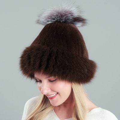 Warm Winter Fox Fur Hat Fox Fur Ball Hat