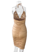 Slim-fitting V-neck Backless Pleated Dress