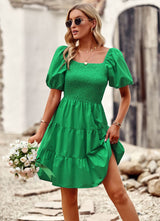 A-line Square Neck Short Sleeve Dress