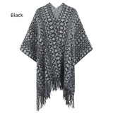 Crocheted Knitted Fringed Cloak Shawl