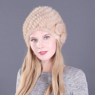 Women's Mink Tail Braided Hat Pineapple Hat