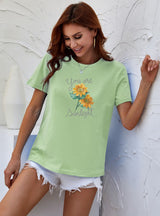 Color Sunflower Letter Print T-shirt