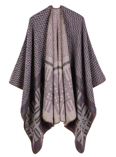 Cross Wavy Geometry Cashmere Shawl Cape
