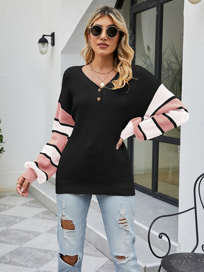 Loose Pullover Stitching Contrast Sweater