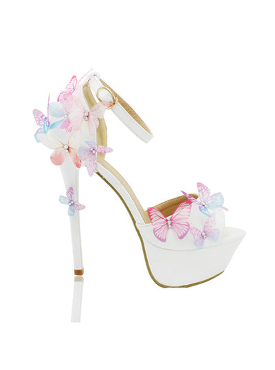 Rhinestone Sandals Pumps High Heels Ivory Shoes 