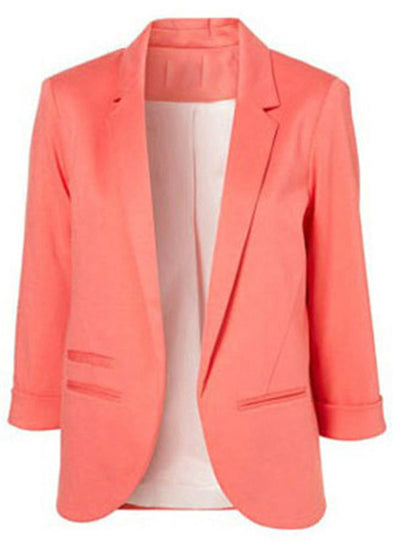 Notched Office Work Open Front Blazer Outfits 