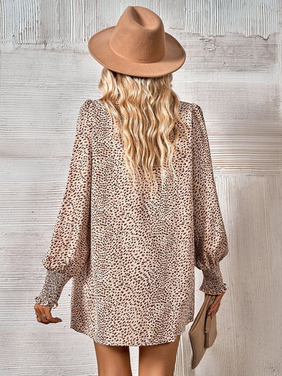 Fashion Leopard Lantern Sleeve Ladies Shirt