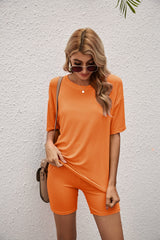 Casual Solid Color Shorts Two-piece Suit