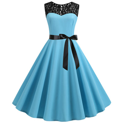 Retro Sleeveless Lace Stitching Dress