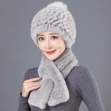 Warm Ear Protection Rex Rabbit Hair Warm Hat Scarf Set