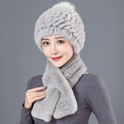 Warm Ear Protection Rex Rabbit Hair Warm Hat Scarf Set
