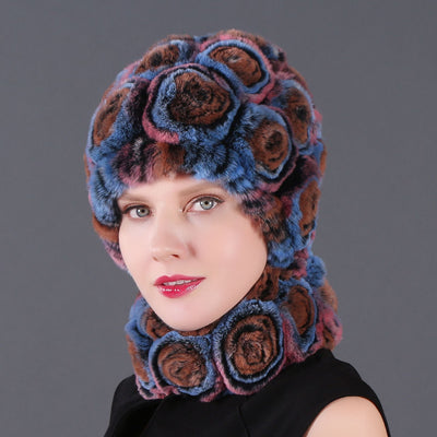 Women Rex Hair Rose Hat Scarf Set