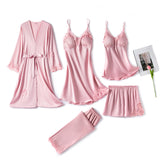 Womens Lace Satin Pajamas Gown Set V-Neck Cami Nighties